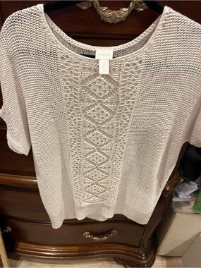 Chico's Cream Open Crochet Knit Top